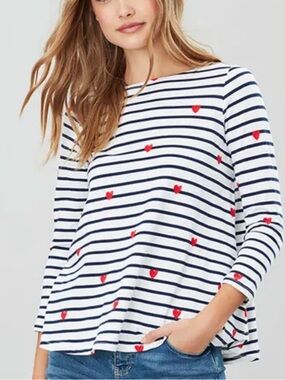 Joules Harbour Light Heart Stripe Print Long Sleeve Cotton Tee - size 4 (US)